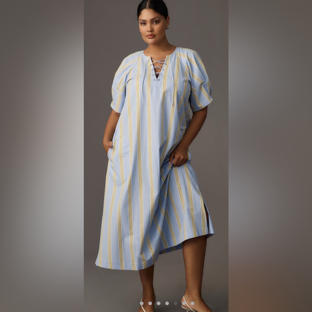 Maeve By Anthropologie An Short Sleeve Crossover Vneck Striped Midi Dress - 2x
